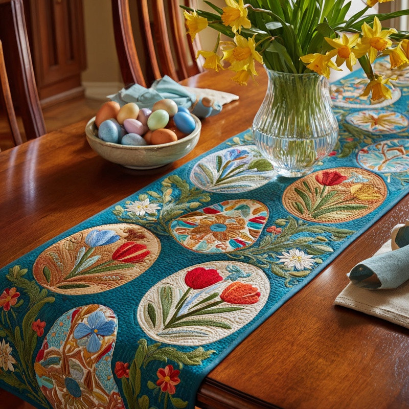 Tulip Garden Quilted Table Runner Spring Floral Table Decor Best Gift For Flower Lovers