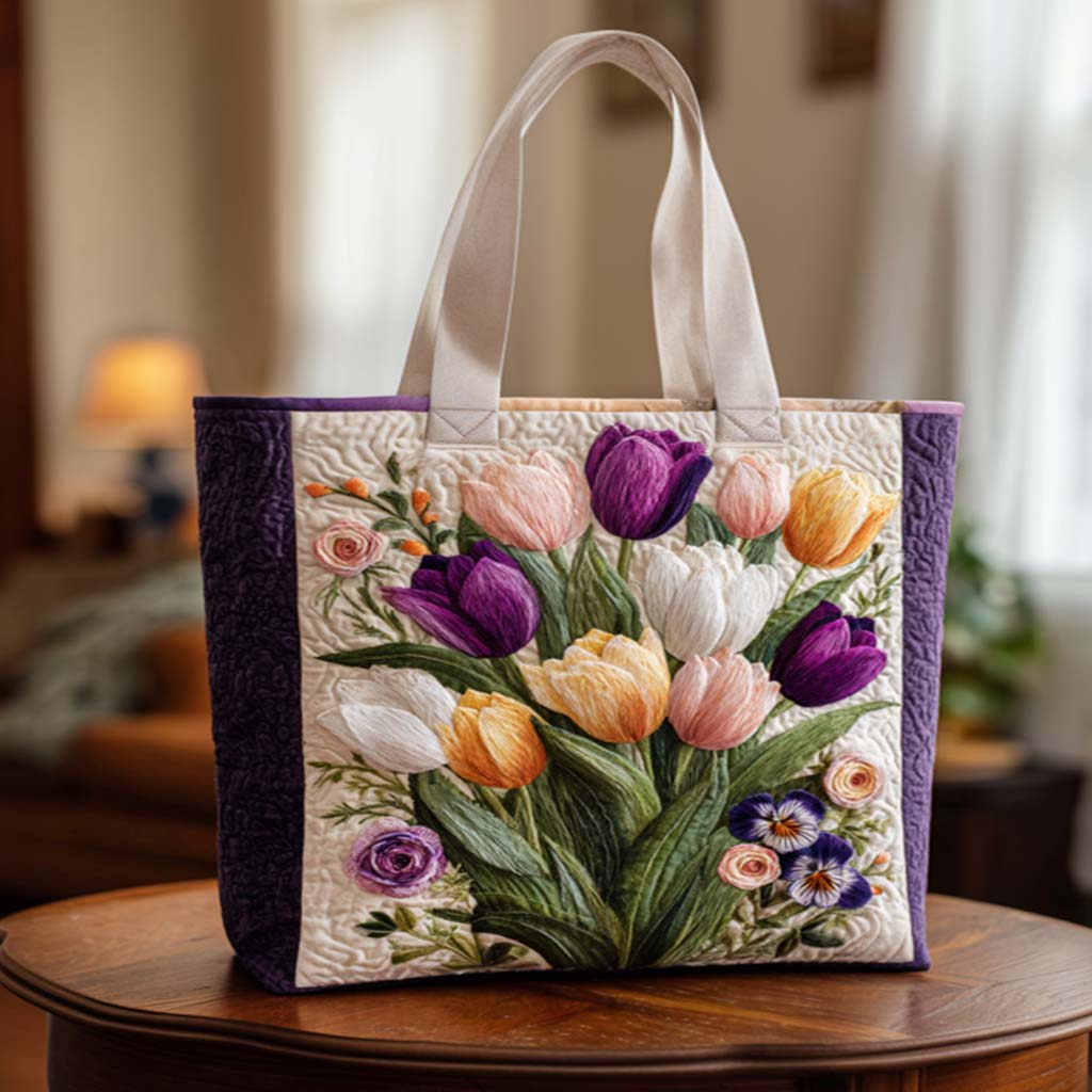 Tulip Garden Walk Quilted Tote Bag Gifts For Beekeepers