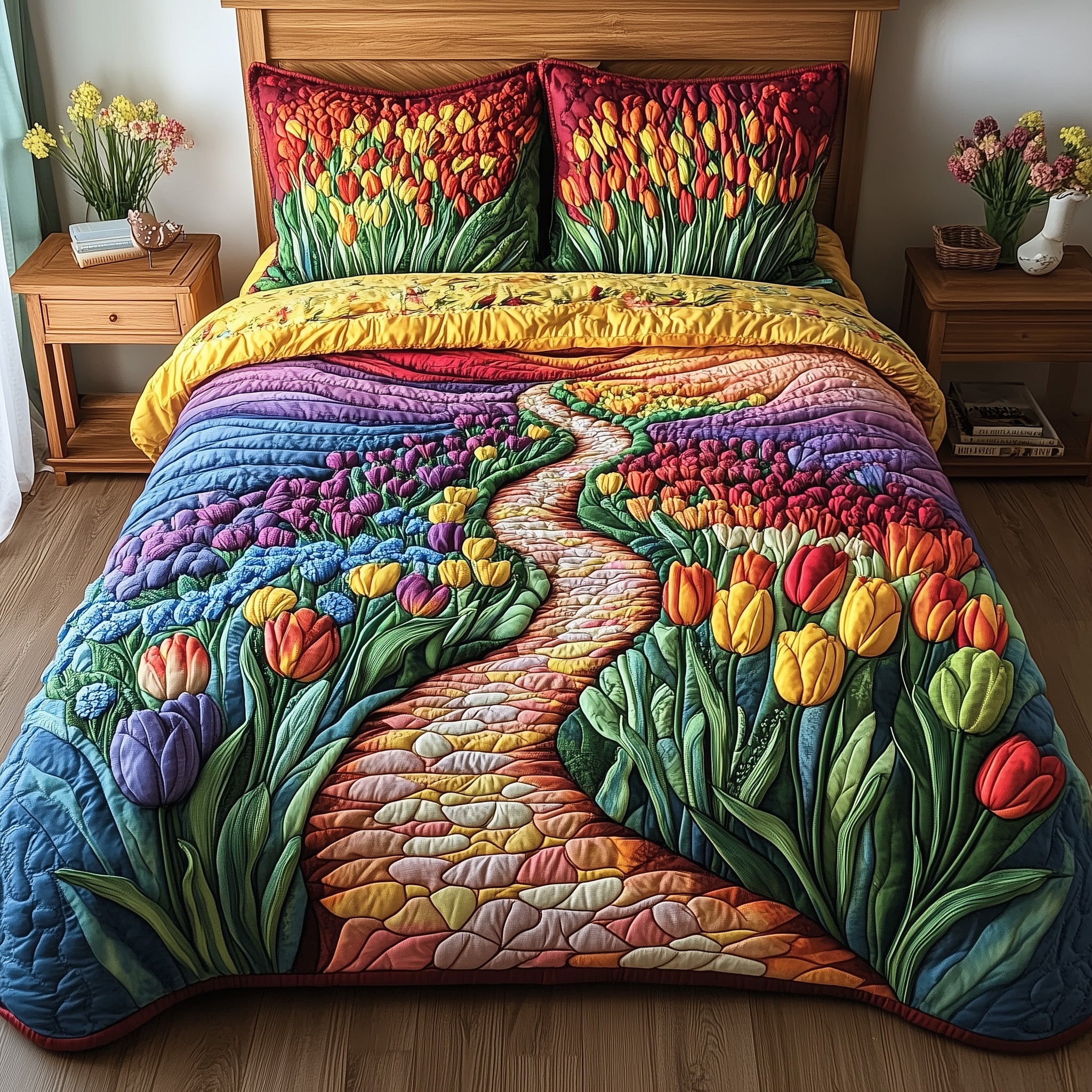 Tulip Haven Quilted Bedding Set Duvet Cover Bedspread Great Christmas Gifts For Mom