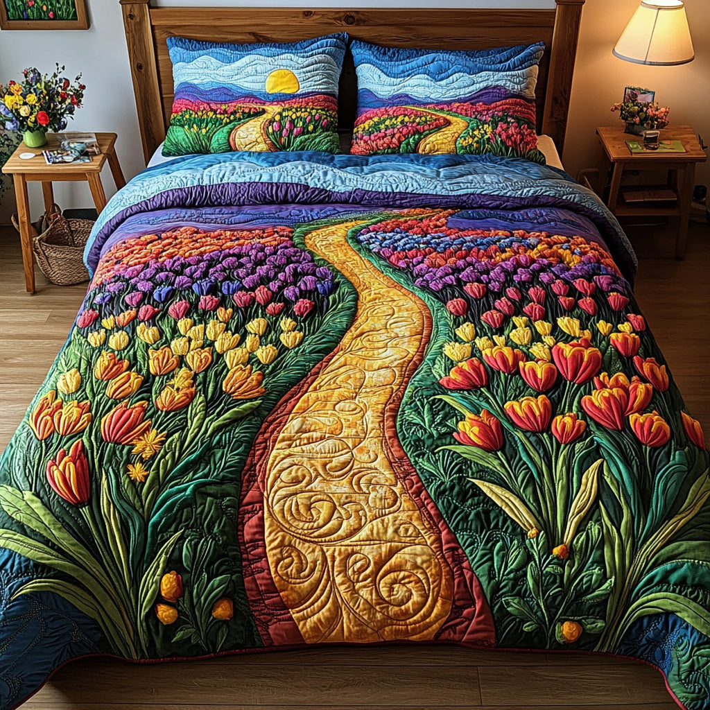 Tulip Haven Quilted Bedding Set Duvet Cover Bedspread Top Christmas Gifts For Men