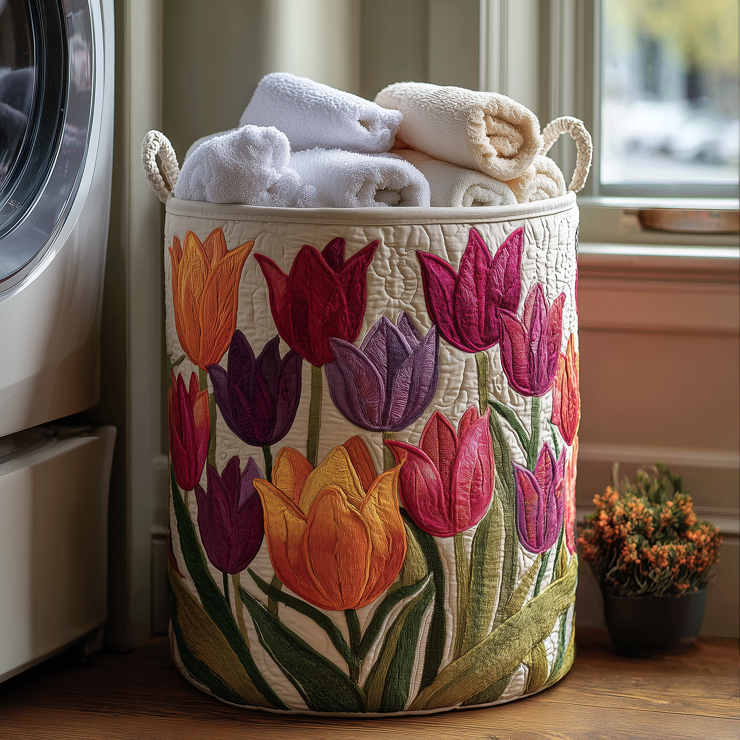 Tulip Joy Quilted Laundry Basket Holiday Favorite Gift