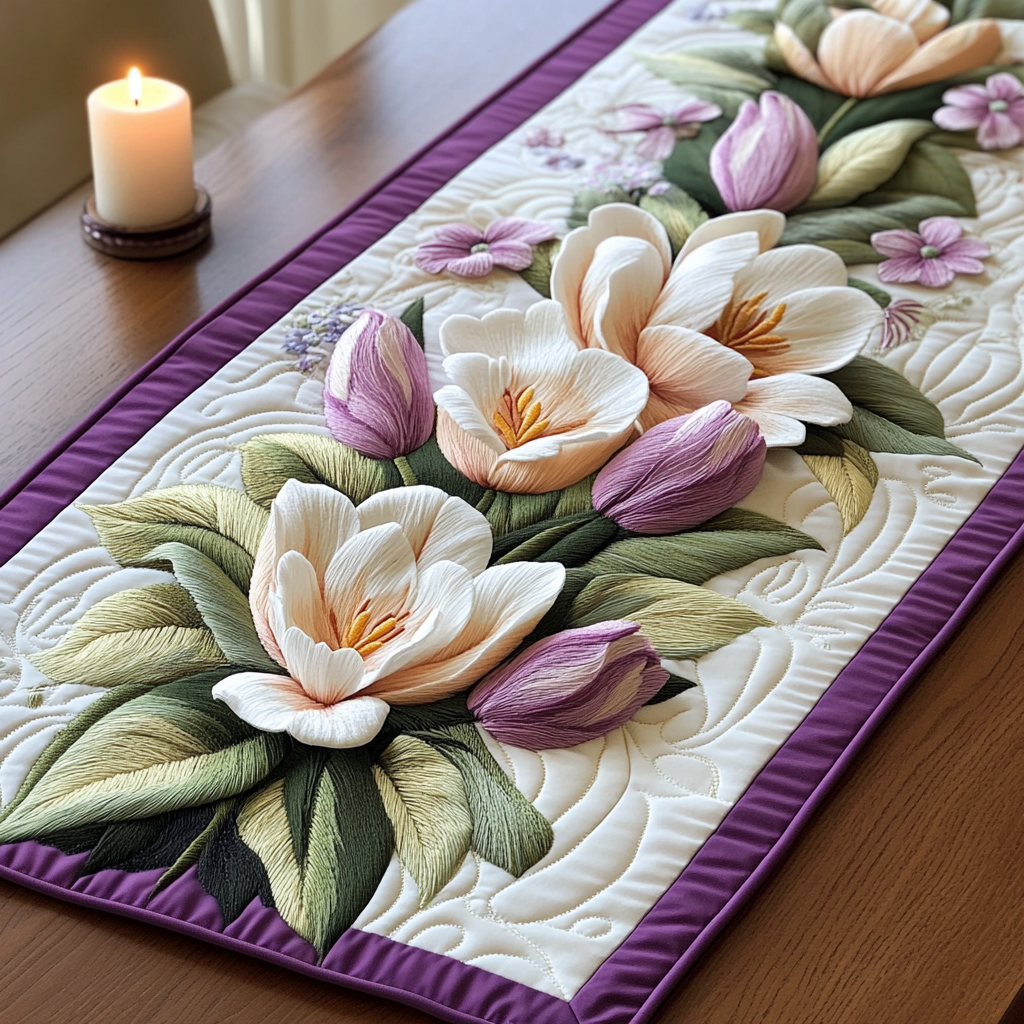 Tulip Magic Quilted Table Runner Kitchen Table Decor Tulip Gifts For Her