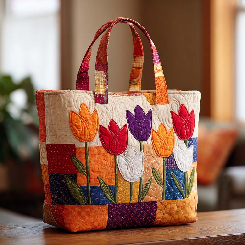 Tulip Meadow View Quilted Tote Bag Tulip Christmas Gifts