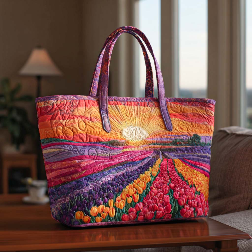 Tulip Morning Light Quilted Tote Bag Best Gifts For Tulip Lovers