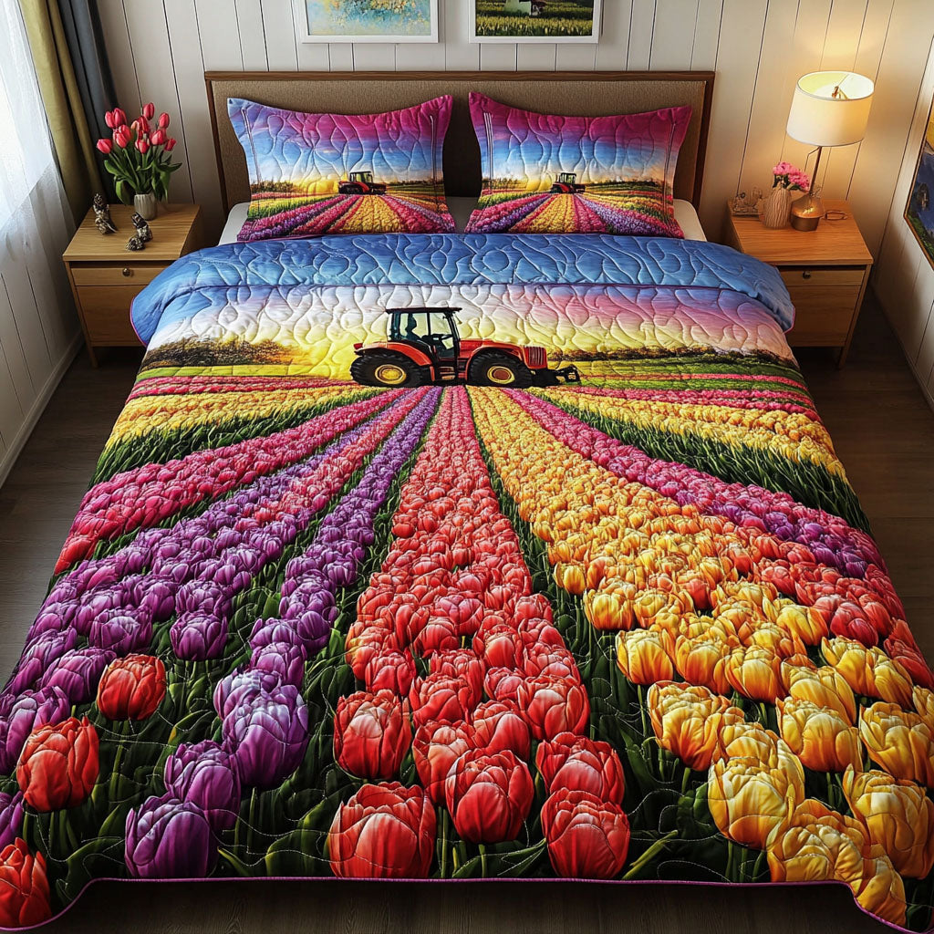 Tulip Pathway Quilted Bedding Set Bed Room Decoration Tulip Themed Gifts For Her
