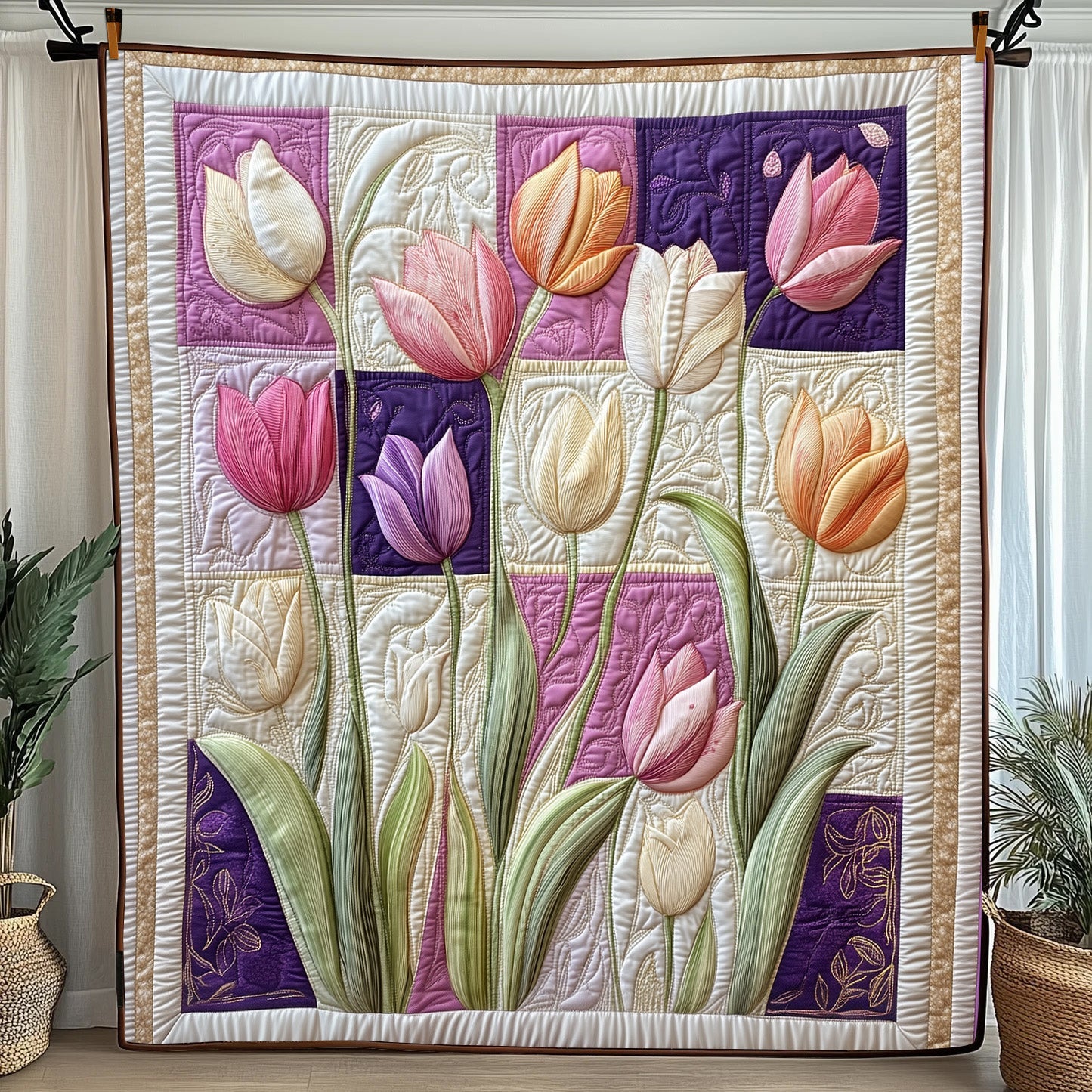 Tulip Quilted Blanket Cute Cozy BlanketBest Tulip Gifts Items