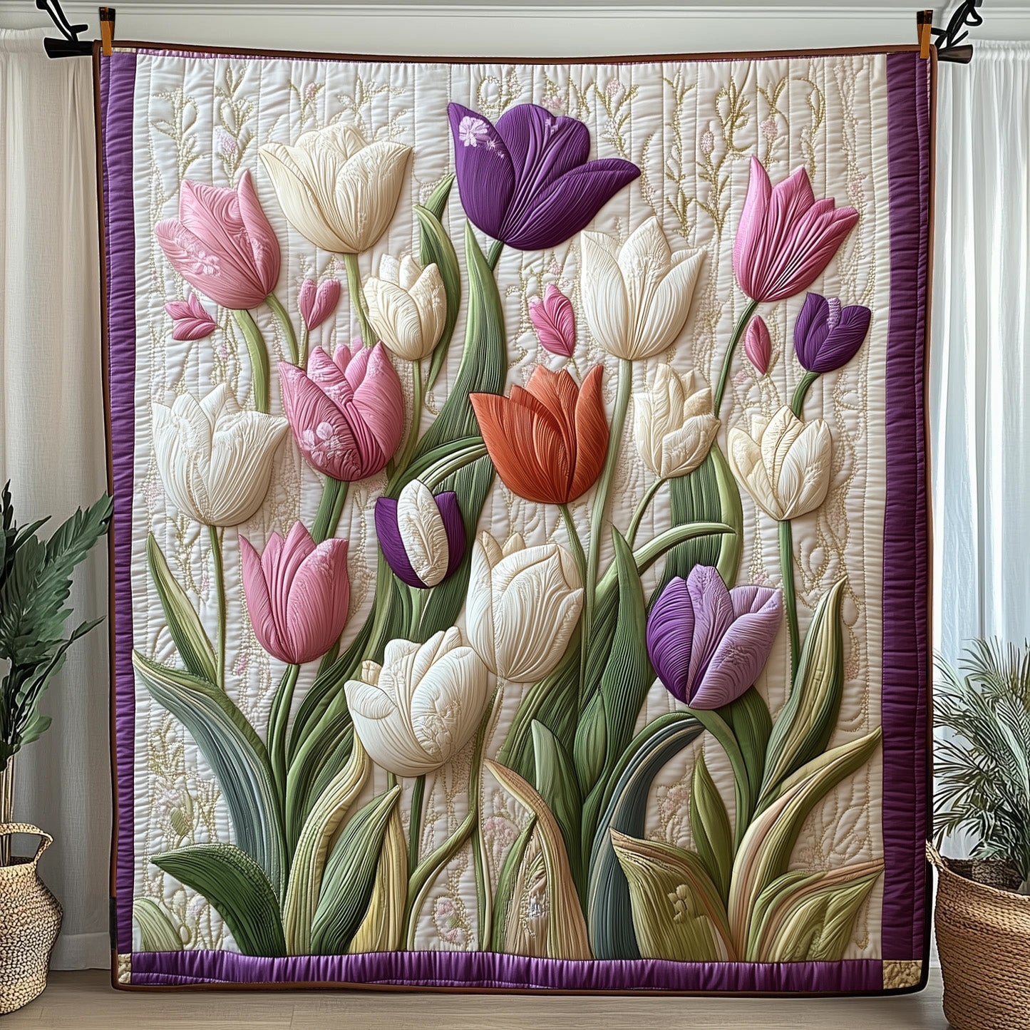 Tulip Quilted Blanket Cute Cozy BlanketTulip Gifts For Her