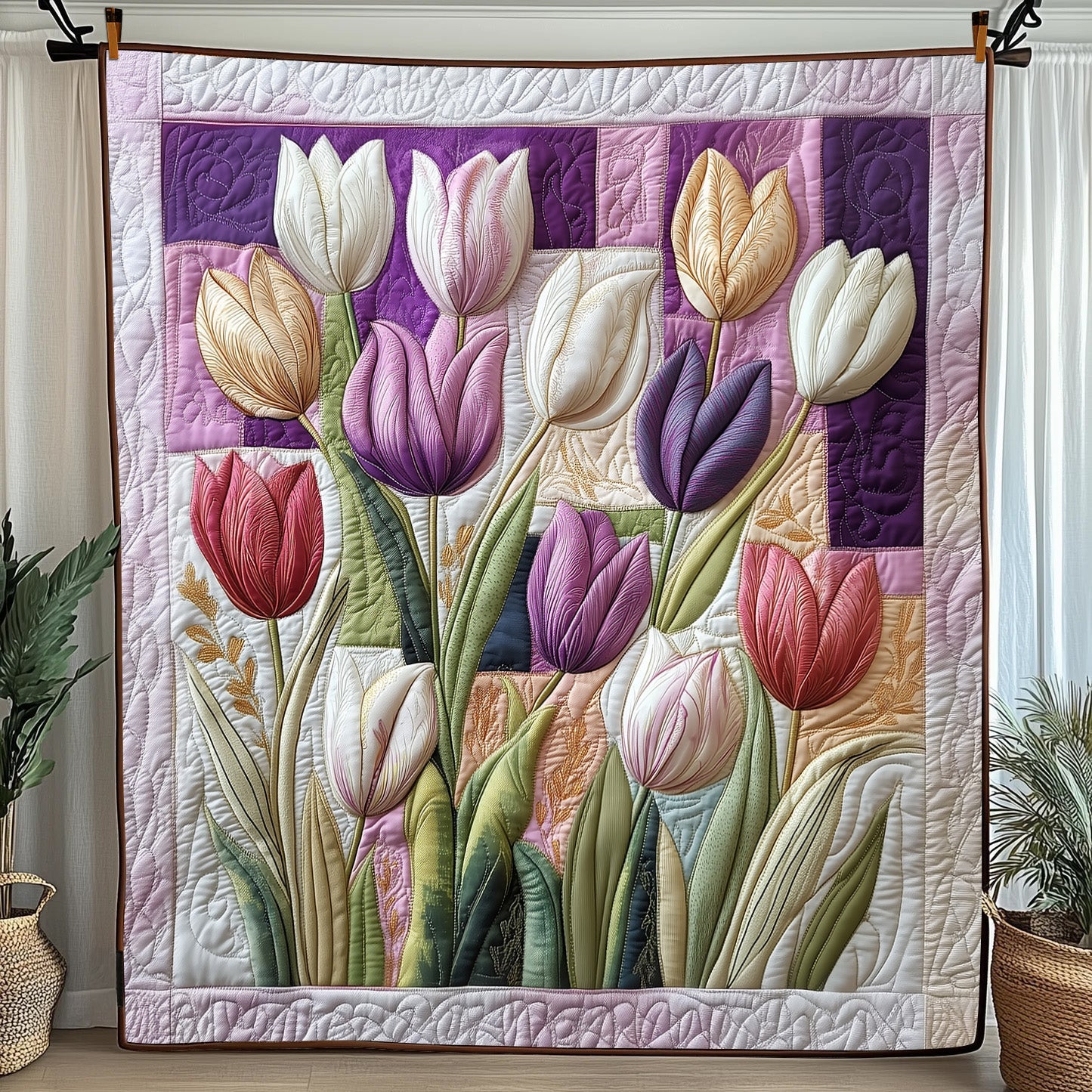 Tulip Quilted Blanket Cute Cozy BlanketTulip Themed Gifts For Adults
