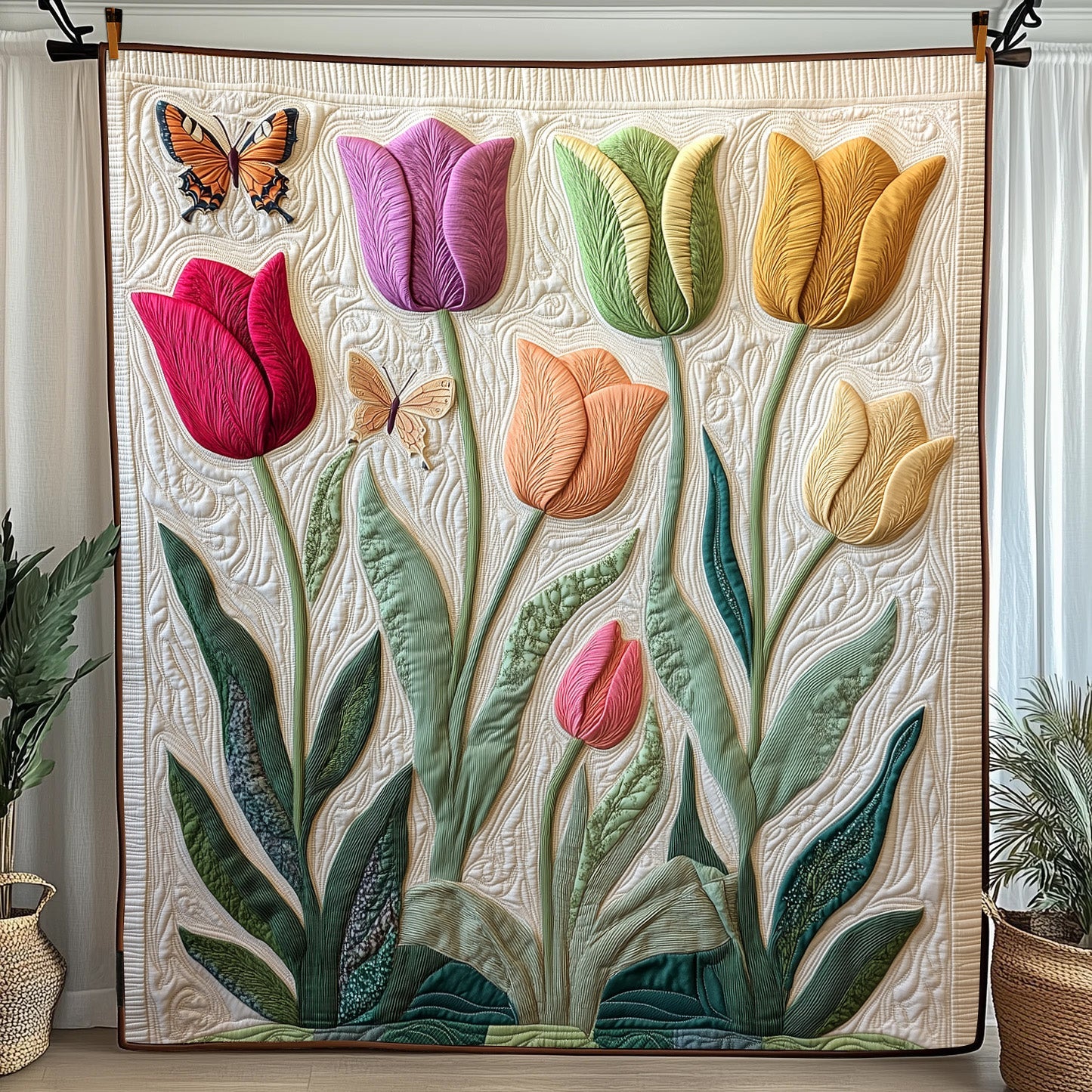 Tulip Quilted Blanket Cute Cozy BlanketUnique Tulip Gifts