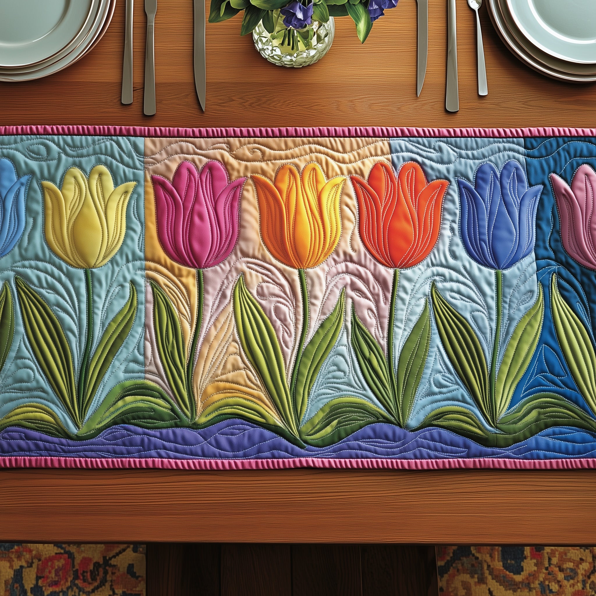 Tulip Quilted Table Runner Merry Christmas Table Runner Decor