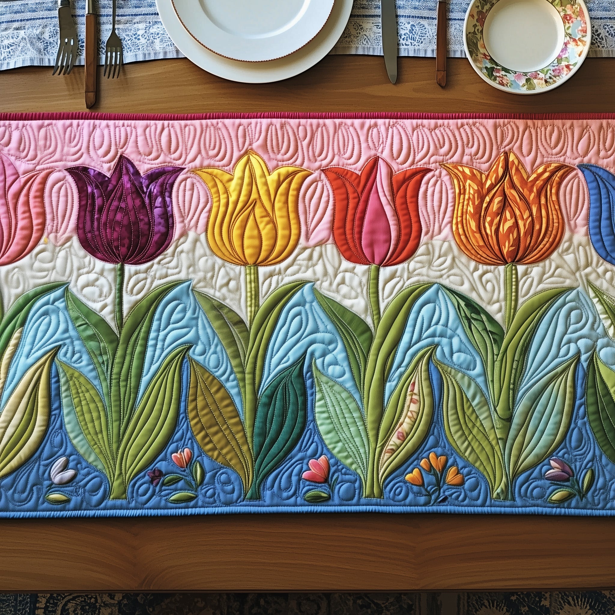 Tulip Quilted Table Runner Table Runner for Christmas Decor