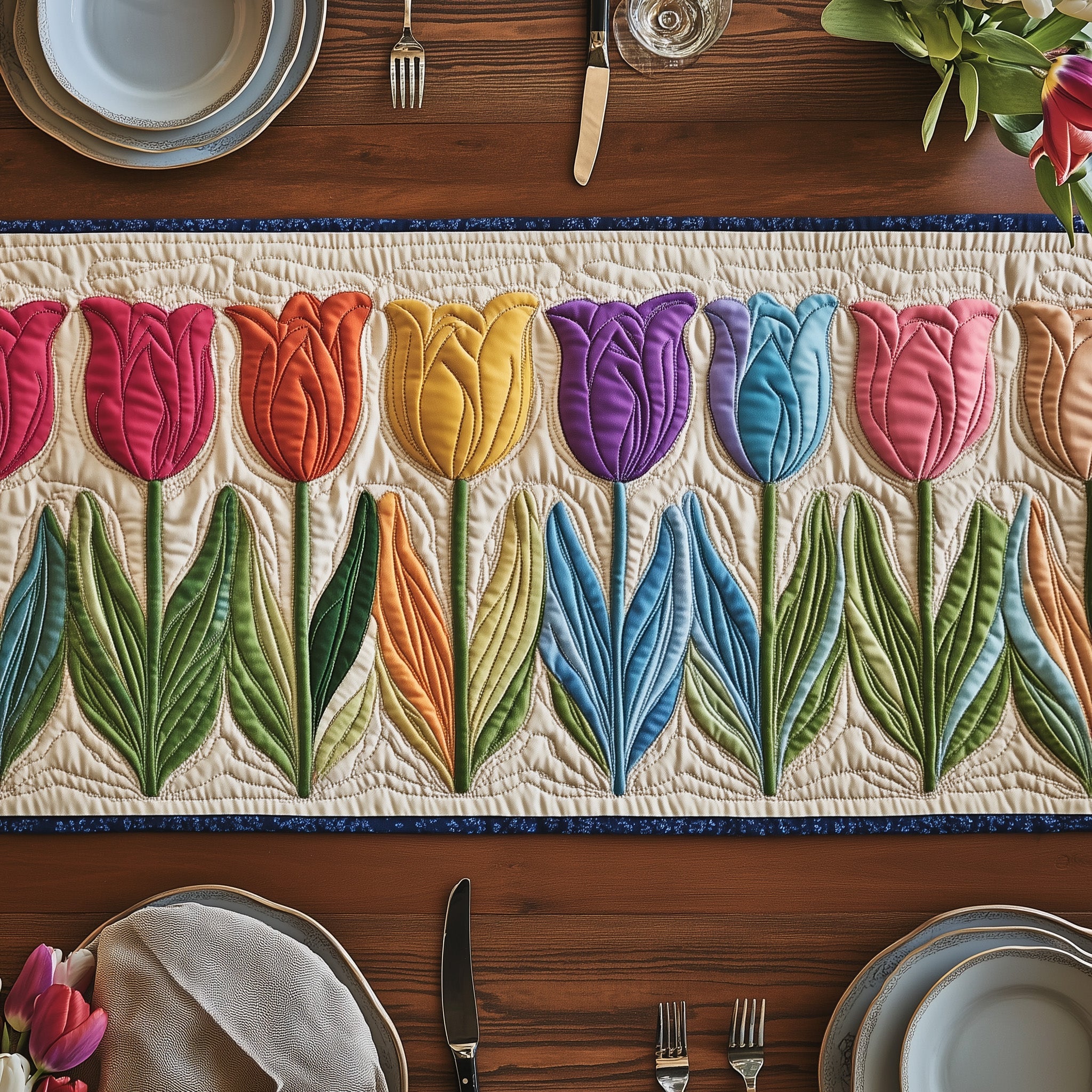 Tulip Quilted Table Runner Xmas Table Runner for Family Gatherings