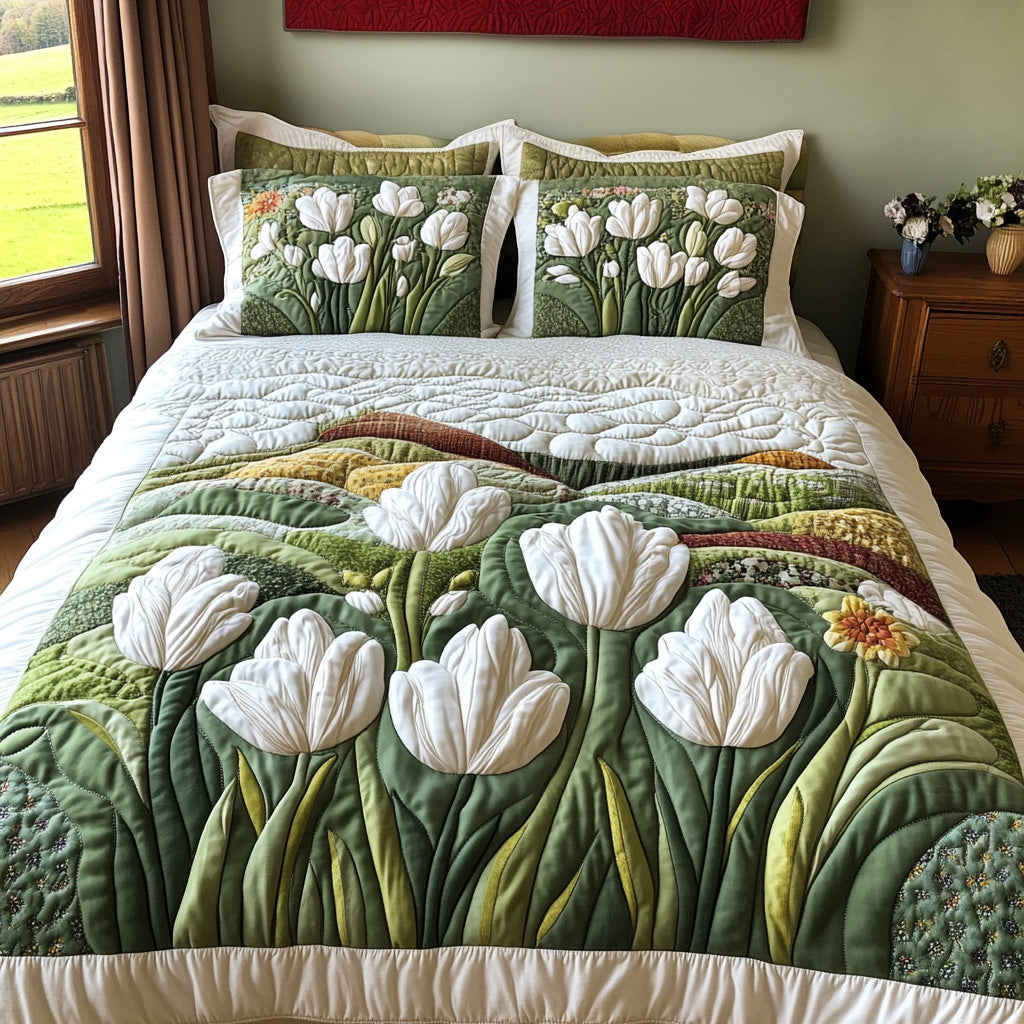 Tulip Sky Quilted Bedding Set Aesthetic Room Decor Tulip Themed Gifts For Her