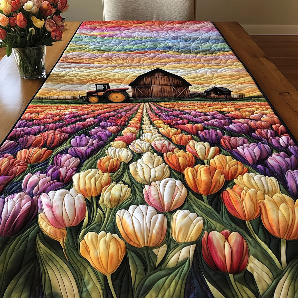 Tulip Sunrise Glow Quilted Table Runner Kitchen Table Decor Unique Tulip Gifts