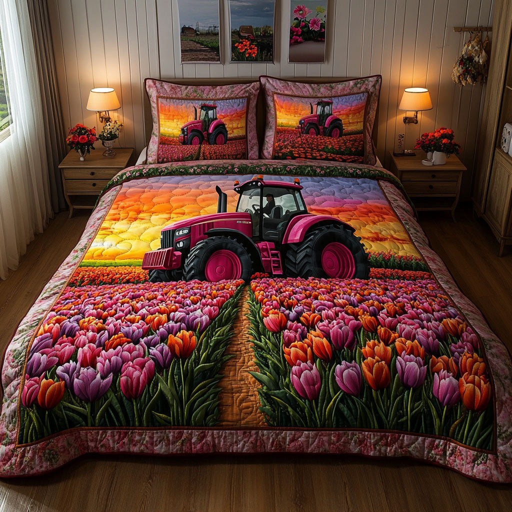 Tulip Tractor Quilted Bedding Set Bedroom Decorations Tulip Themed Gifts For Adults
