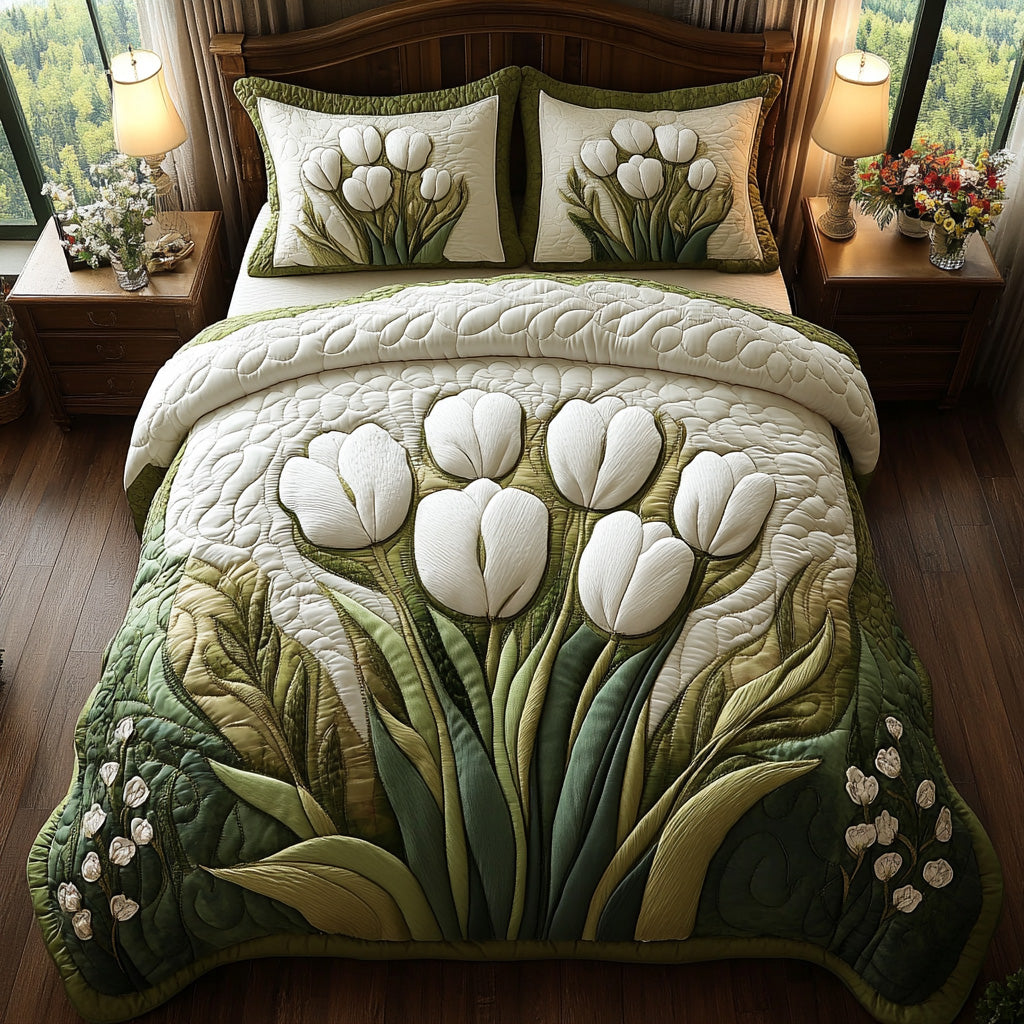 Tulip Trail Quilted Bedding Set Bed Room Decoration Best Gifts For Tulip Lovers