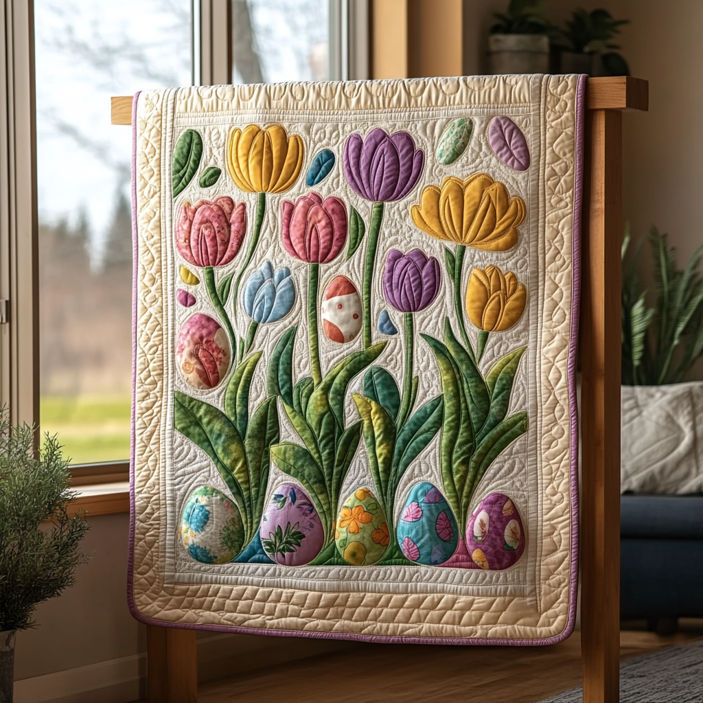 Tulip Trails Quilted Blanket Nice Throw Blanket Cute Easter Gifts For Teen