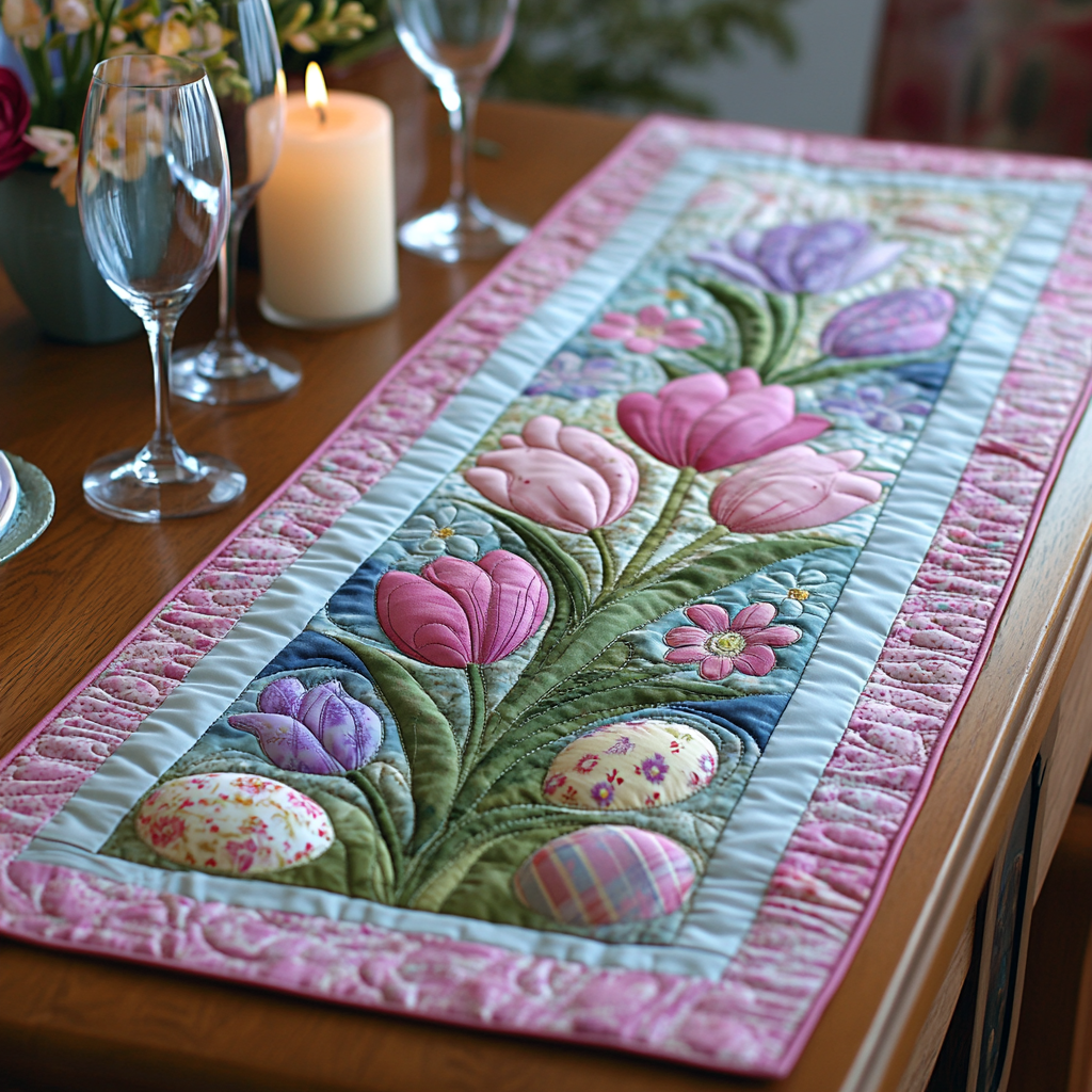 Tulip Trails Quilted Table Runner Bunny Table Decor Gifts For Friends