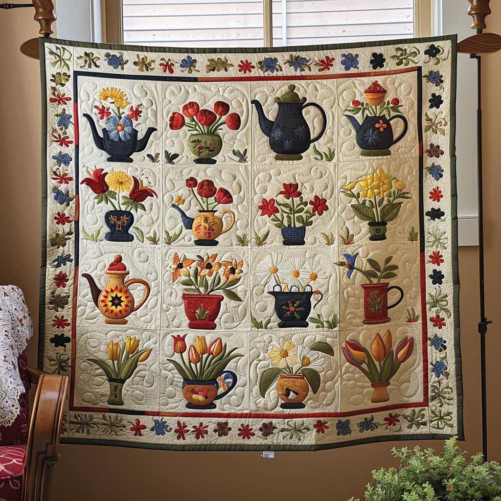 Tulips Pots Vintage Xmas Quilted Blanket Blanket Coolf Gifts For Married Couples