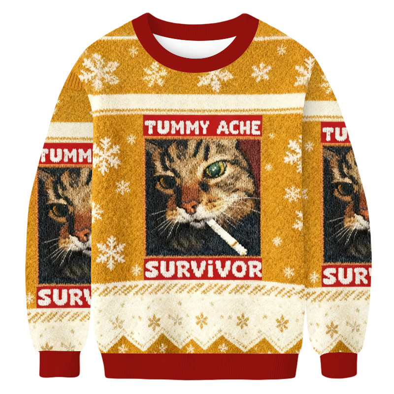 Tummy Ache Survivor Christmas Ugly Sweater Winter Apparel Cat Gifts For Christmas