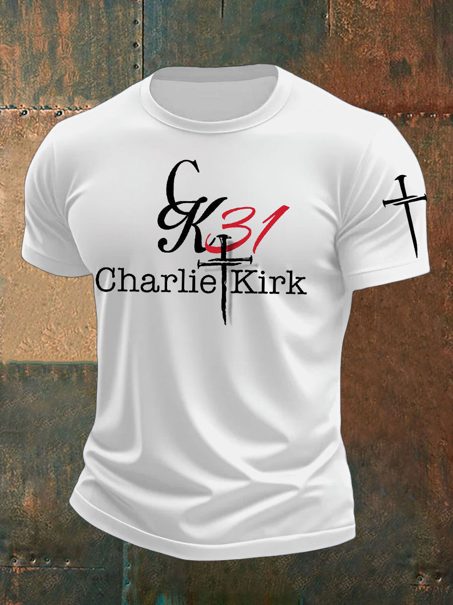 Ture Patriot Freedom Faith 31 Printed T Shirt White Rip Charlie Kirk Merch