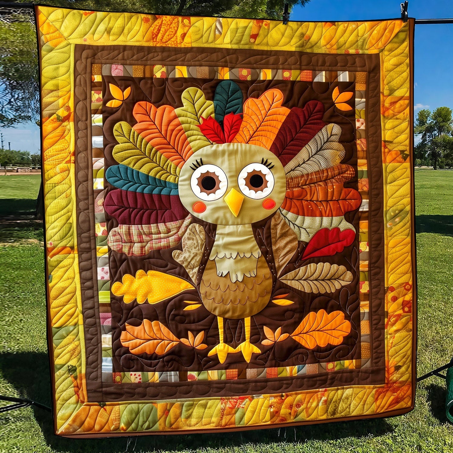 Turkey Cheer Quilted Blanket Autumn Gift Ideas