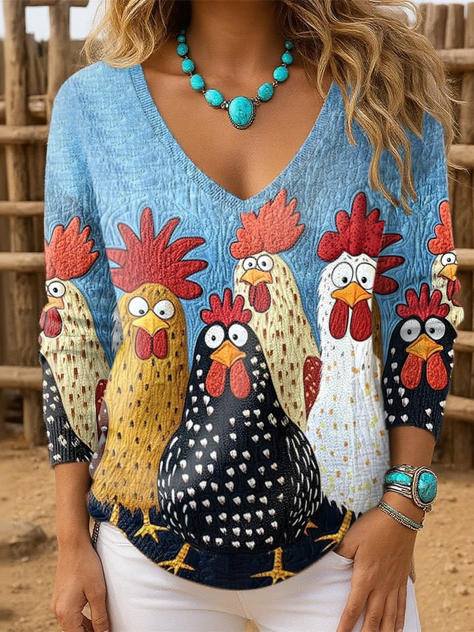 Turkey Family Thanksgiving V-Neck Long Sleeve Lovely Turkey Family Merch Thanksgiving Gifts