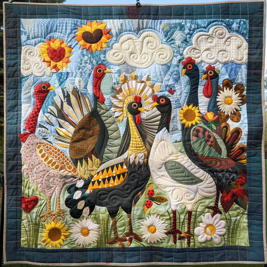 Turkey Garden Quilted Blanket Presents For Chicken Love