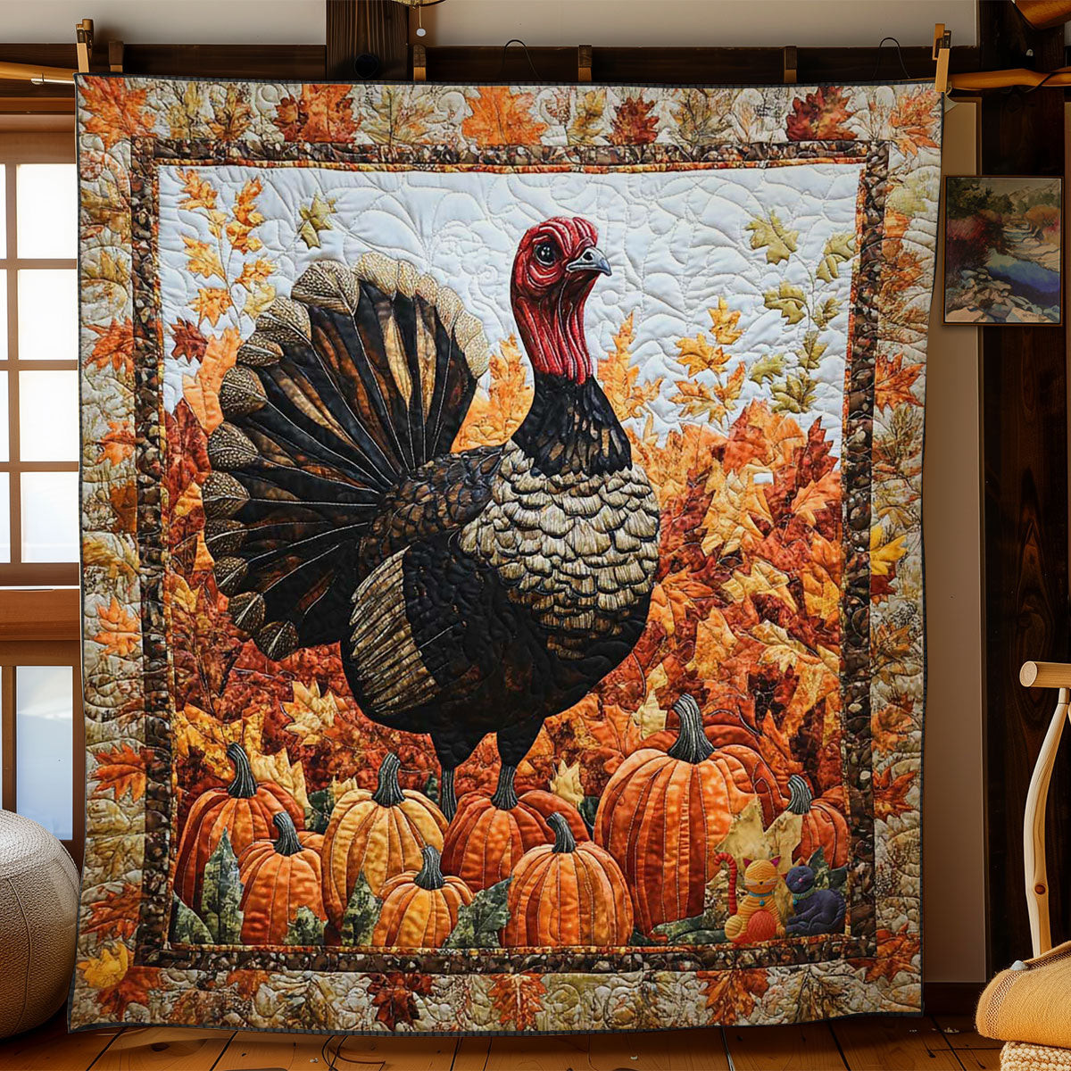 Turkey Gathering Xmas Quilted Blanket Blanket Coolf Gifts For Thanksgiving