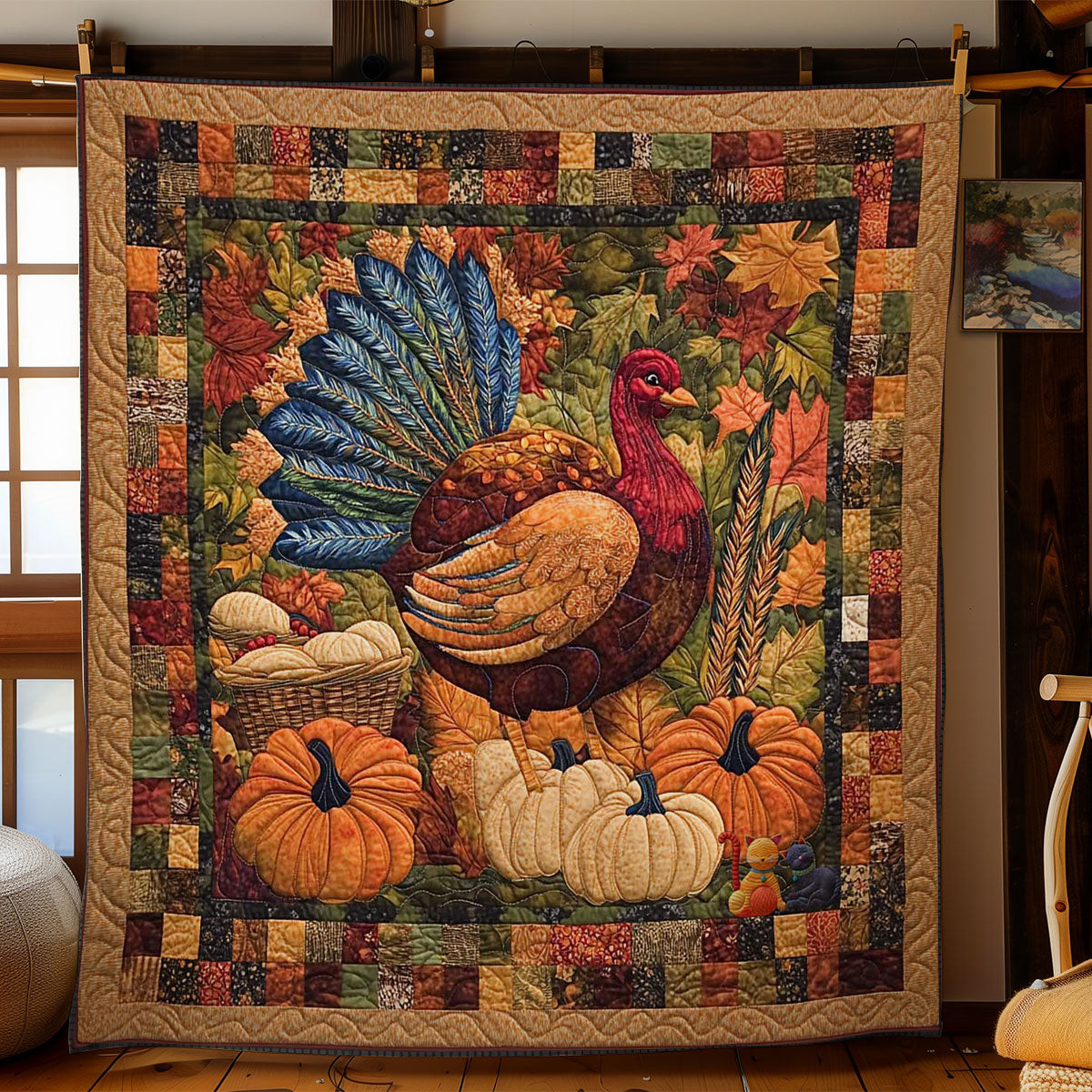 Turkey Harvest Glow Xmas Quilted Blanket Blanket Coolf Gifts For Thanksgiving