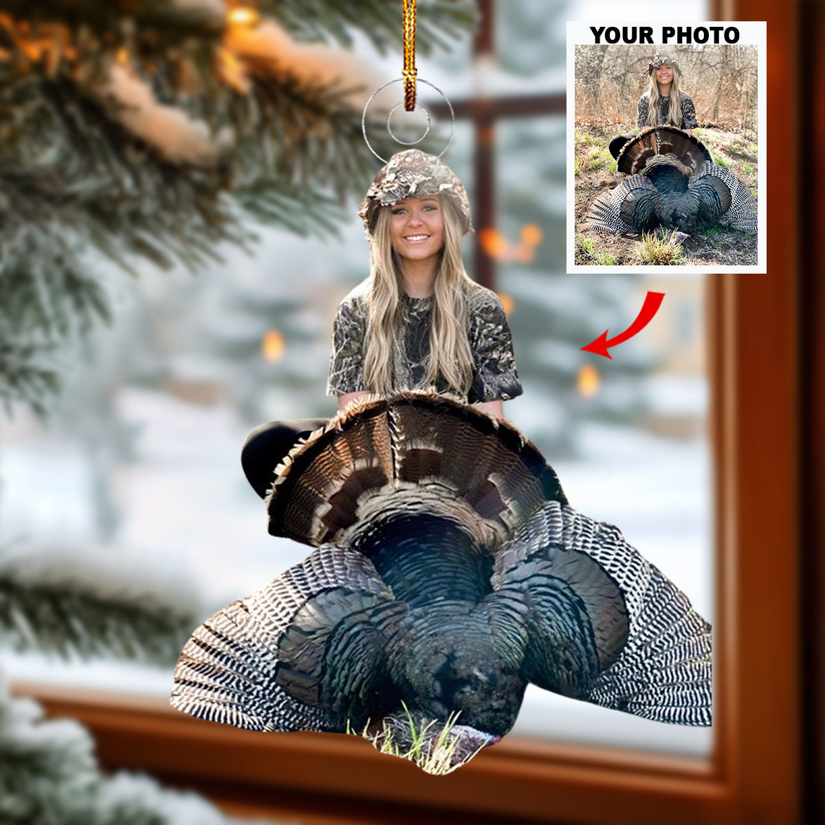 Turkey Hunt Personalized Photo Mica Ornament Gift For Hunting Lovers Family Members