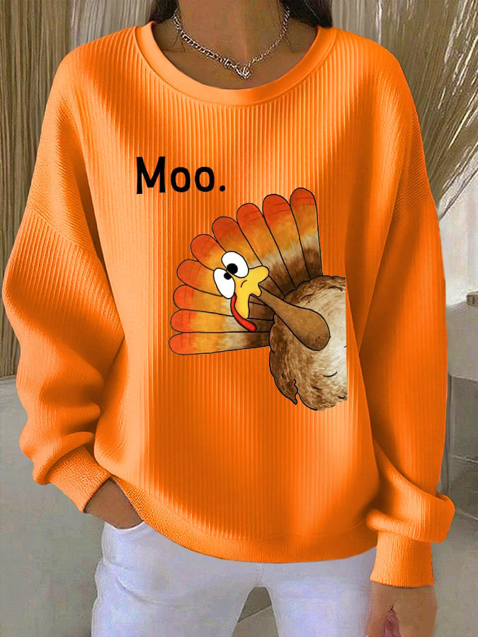 Turkey Moo Sweatshirt Cute Thanksgiving Merch Thanksgiving Gift Ideas For Women