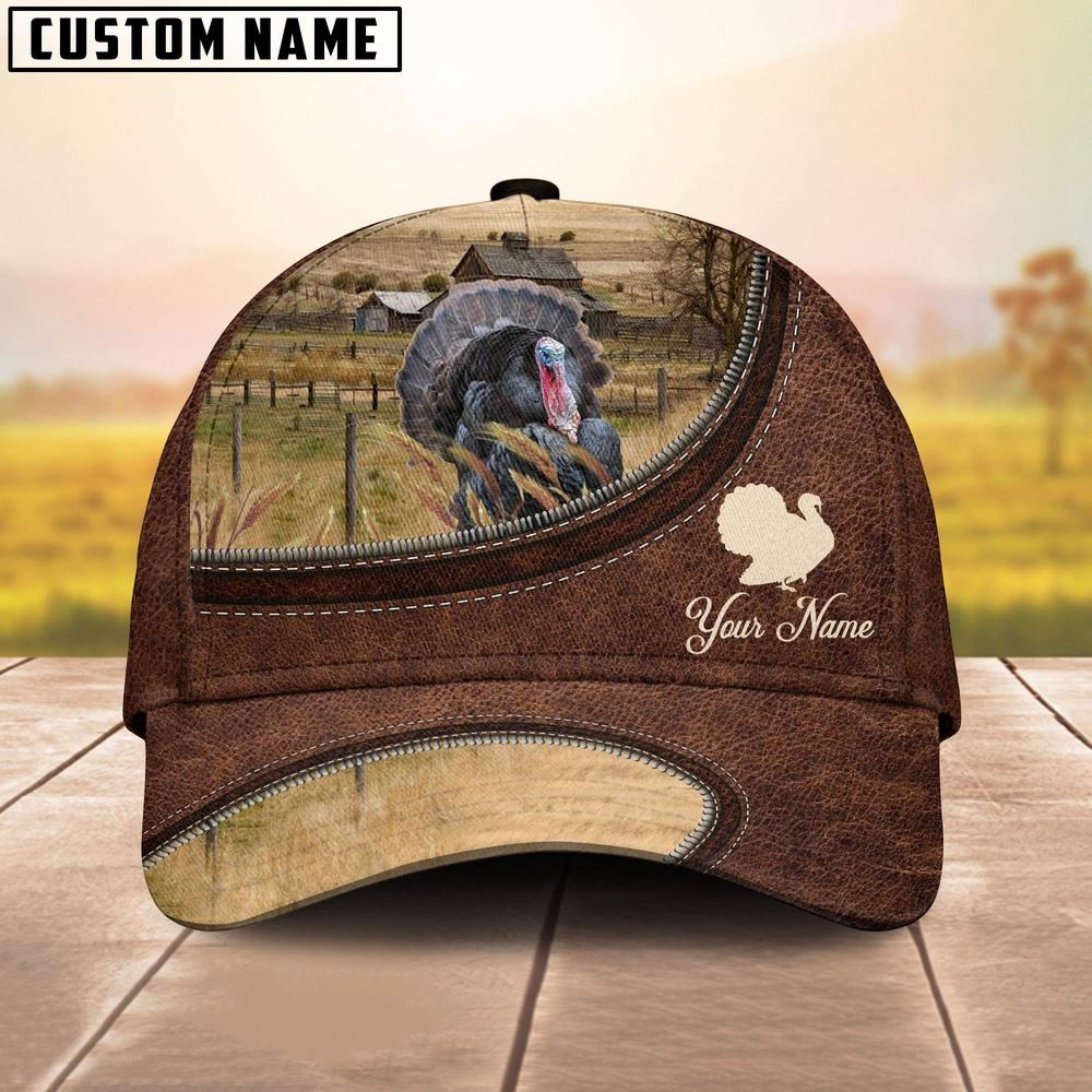 Turkey On The Farm Customized Name Leather Pattern Cap Farm Cap Gift For Farmer