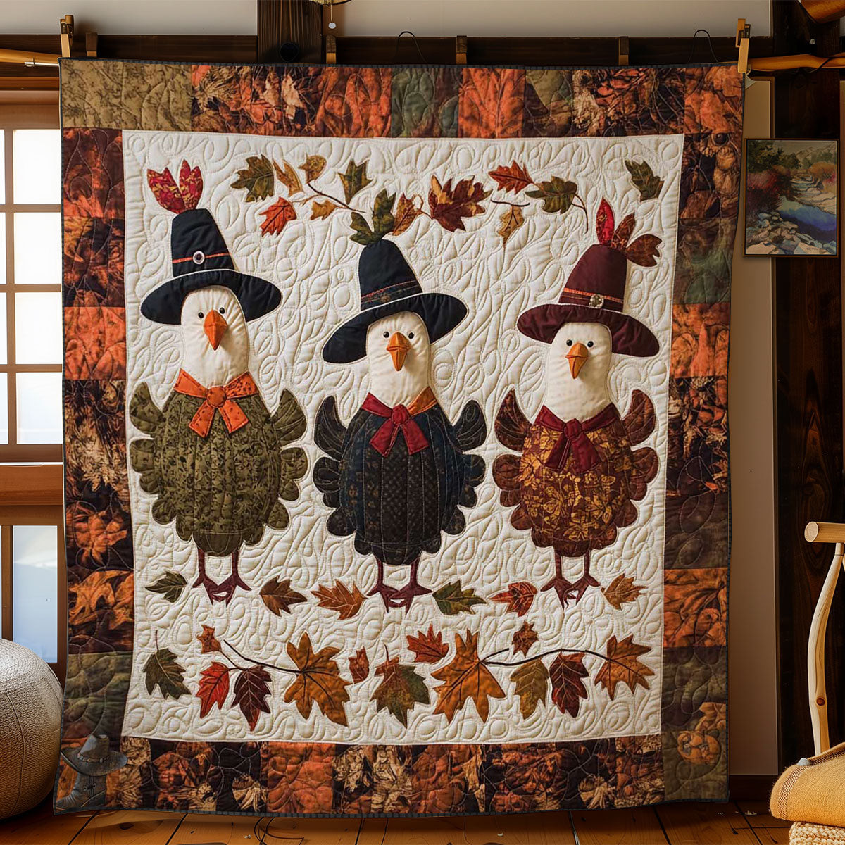 Turkey Parade Xmas Quilted Blanket Blanket Coolf Gifts For Thanksgiving