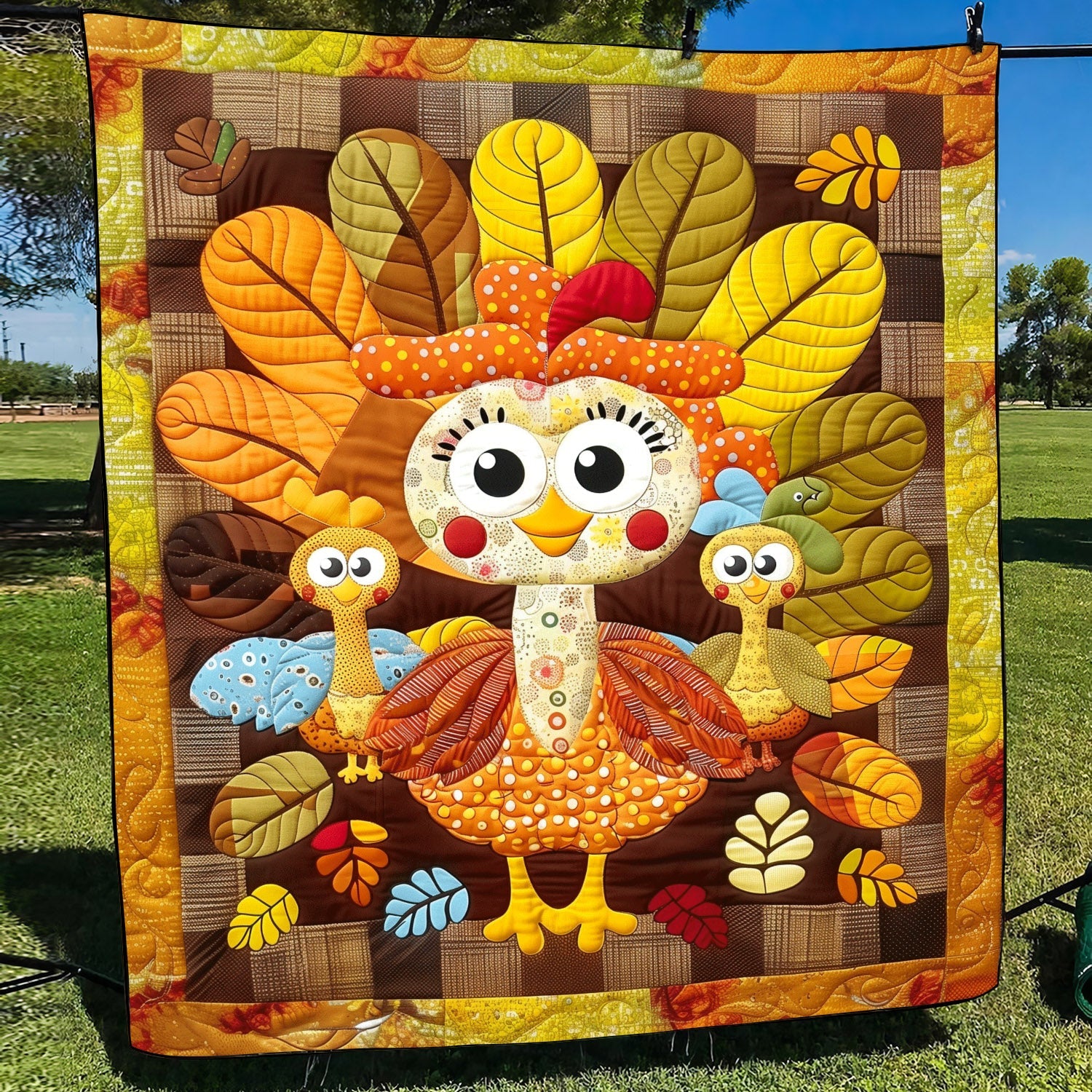 Turkey Playtime Quilted Blanket Fun Fall Gift Ideas