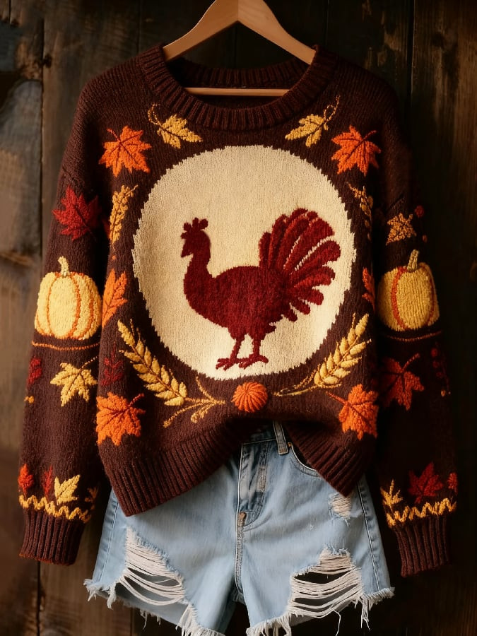 Turkey Pumpkin Thanksgiving Sweater Maple Leafs Merch Thanksgiving Gifts