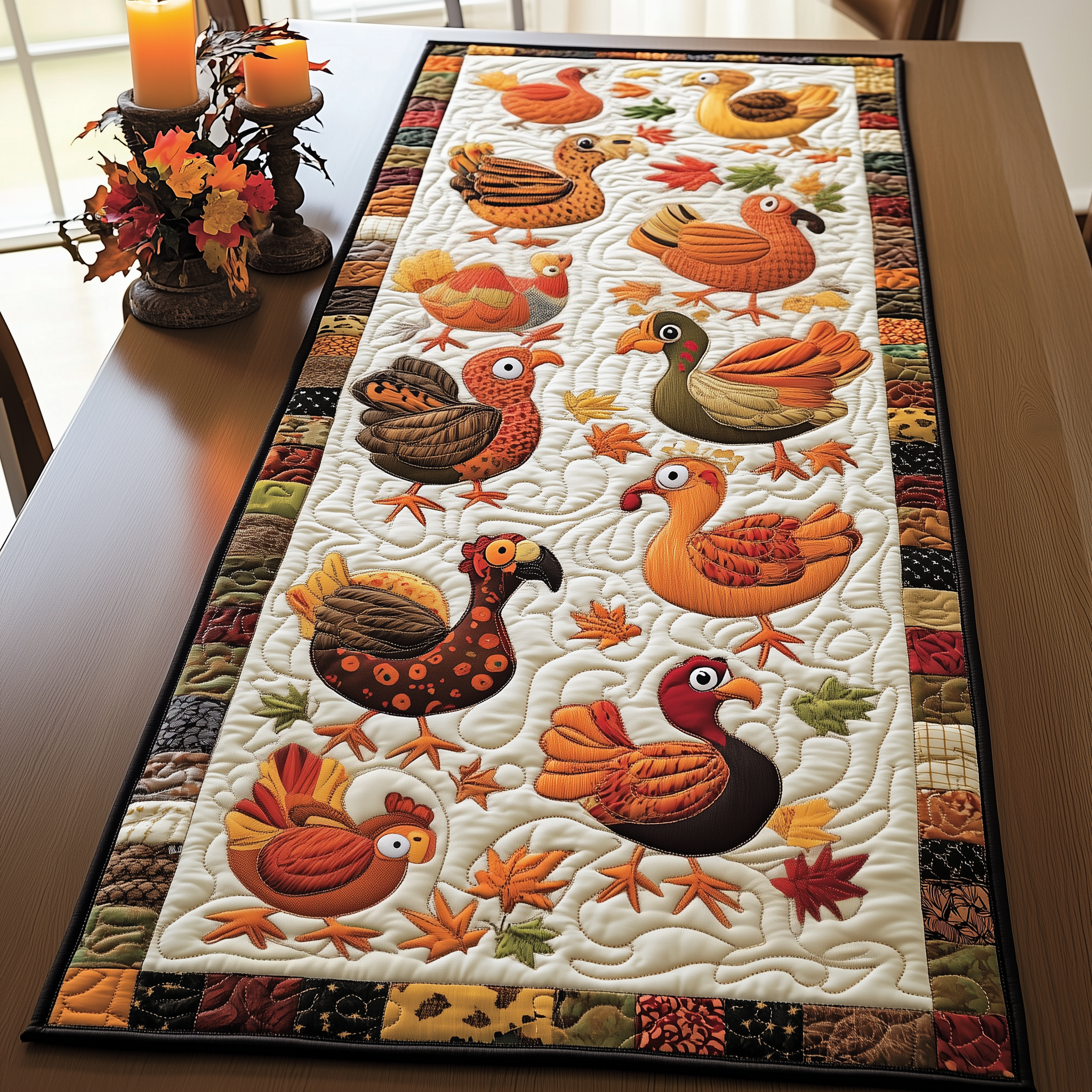Turkey Quilted Table Runner Decorations Holiday Dining Table Runner Thanksgiving Christmas Gifts
