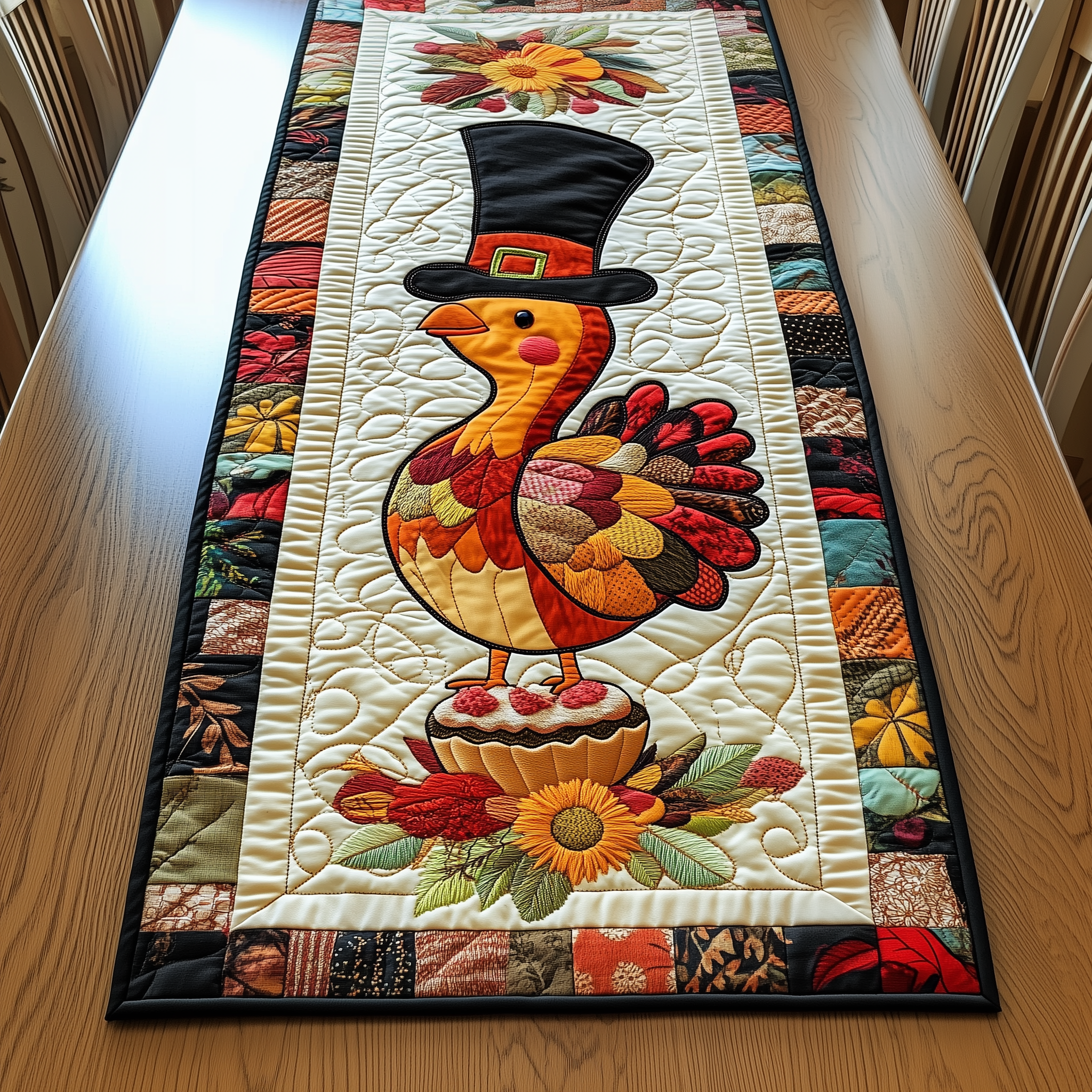 Turkey Quilted Table Runner Decorations Thanksgiving Holiday Gifts For Family