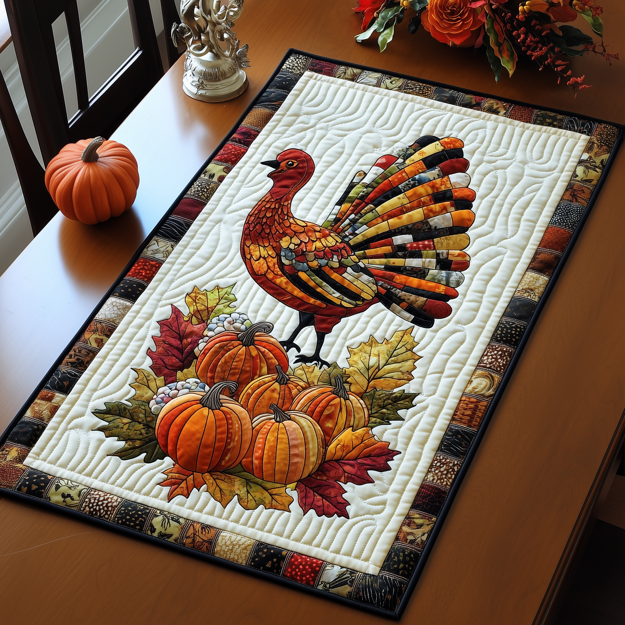 Turkey Quilted Table Runner Home Decorations Best Unique Thanksgiving Gifts