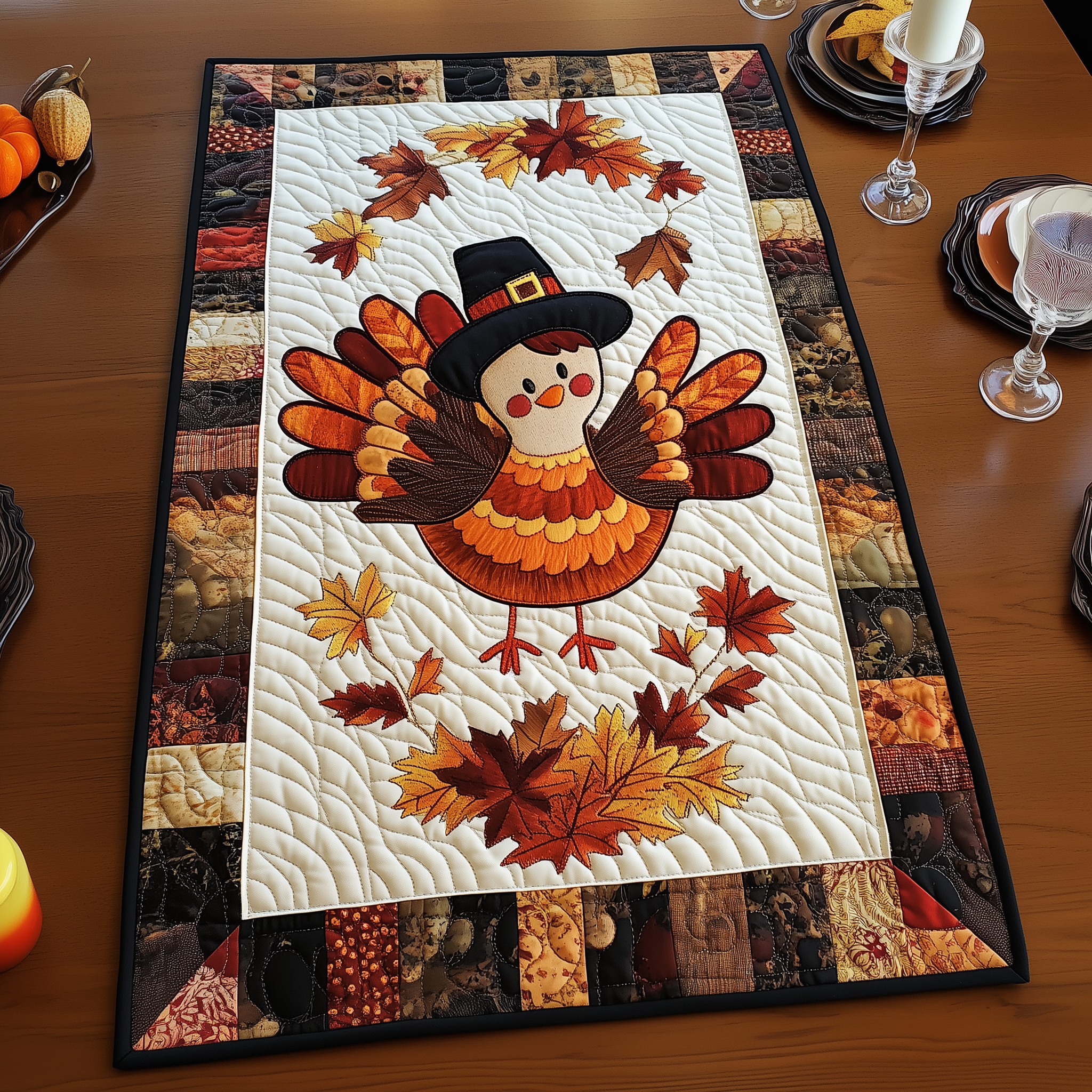 Turkey Quilted Table Runner Home Decorations Best Unique Thanksgiving Gifts For Friends