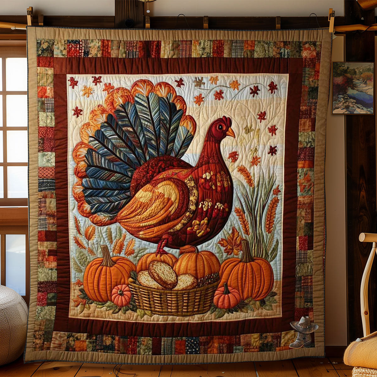Turkey Thanksgiving Bliss Xmas Quilted Blanket Blanket Coolf Gifts For Thanksgiving