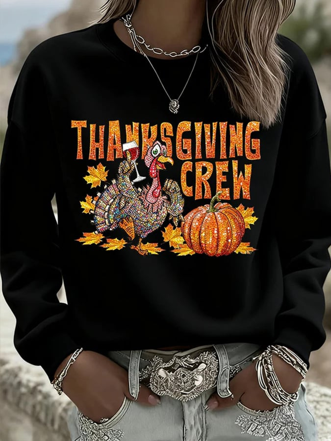 Turkey Thanksgiving Crew Sweatshirt Funny Turkey Cartoon Apparel Perfect Gift Ideas