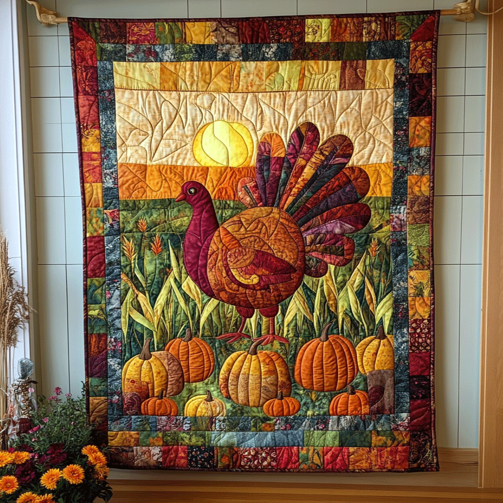 Turkey Thanksgiving Festive Quilted Blanket Gift Ideas For Fall