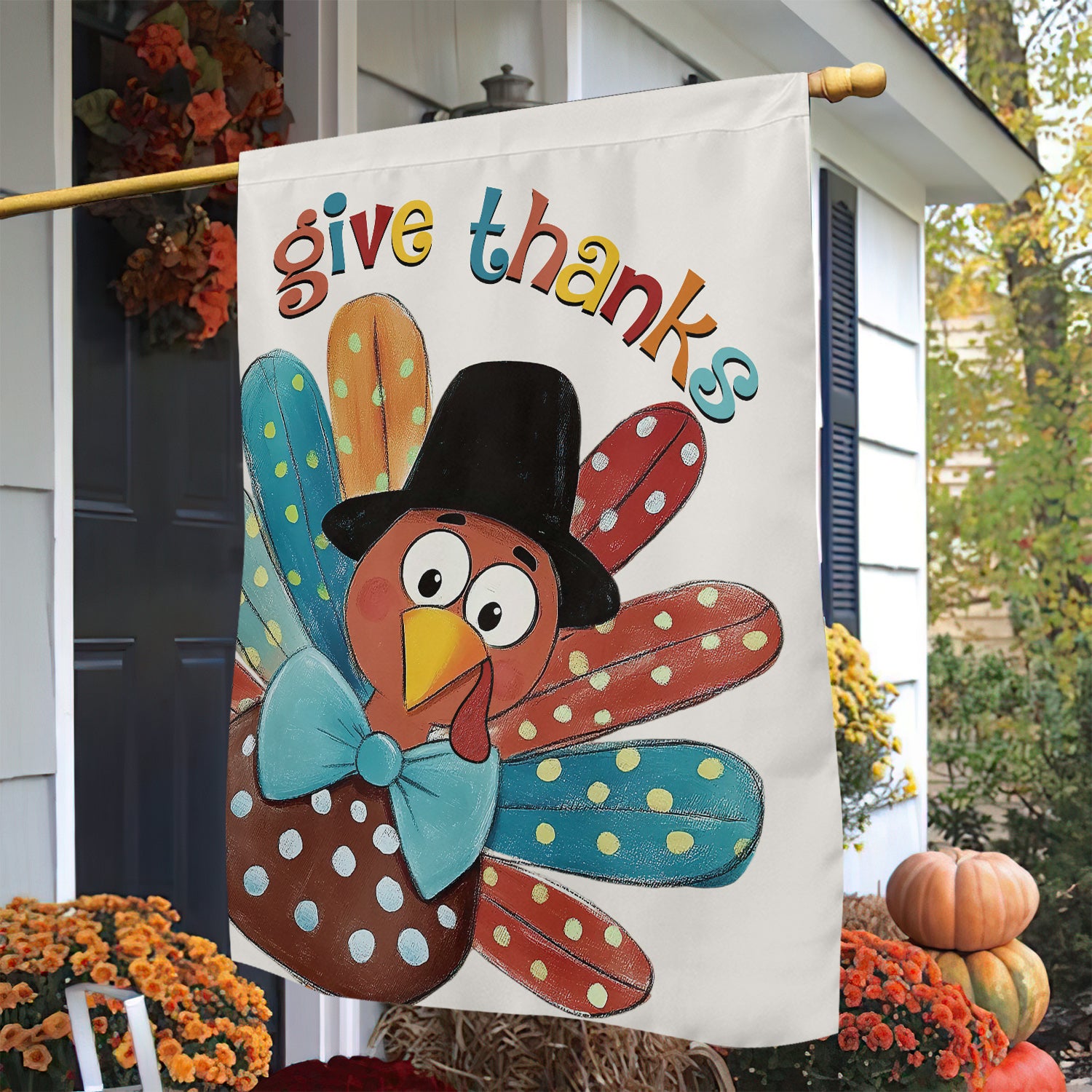 Turkey Thanksgiving Garden Flag Give Thanks Turkey Day Outdoor Decor Thankful Yard Decor Gift