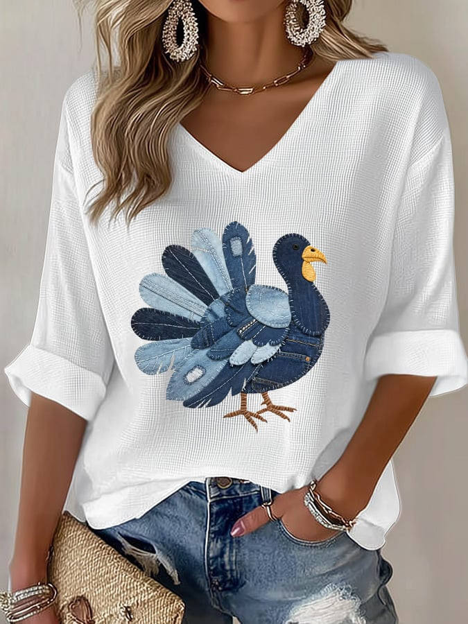 Turkey Thanksgiving V-Neck Long Sleeve Thanksgiving Clothing Presents For Turkey Enthusiasts