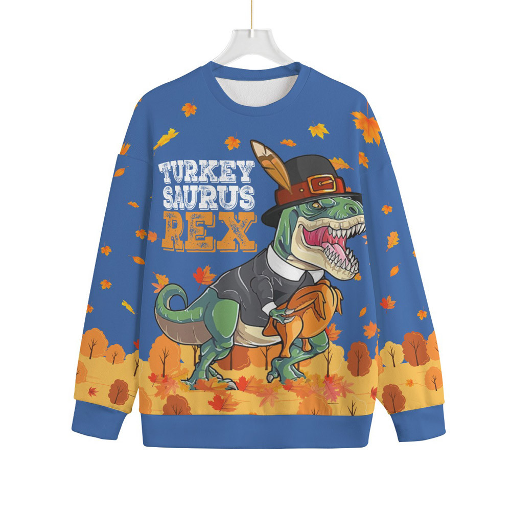 Turkey Trex Dinosaur Big And Tall Thanksgiving Sweater For Adults Trendy Christmas Sweater for Winter Outfits