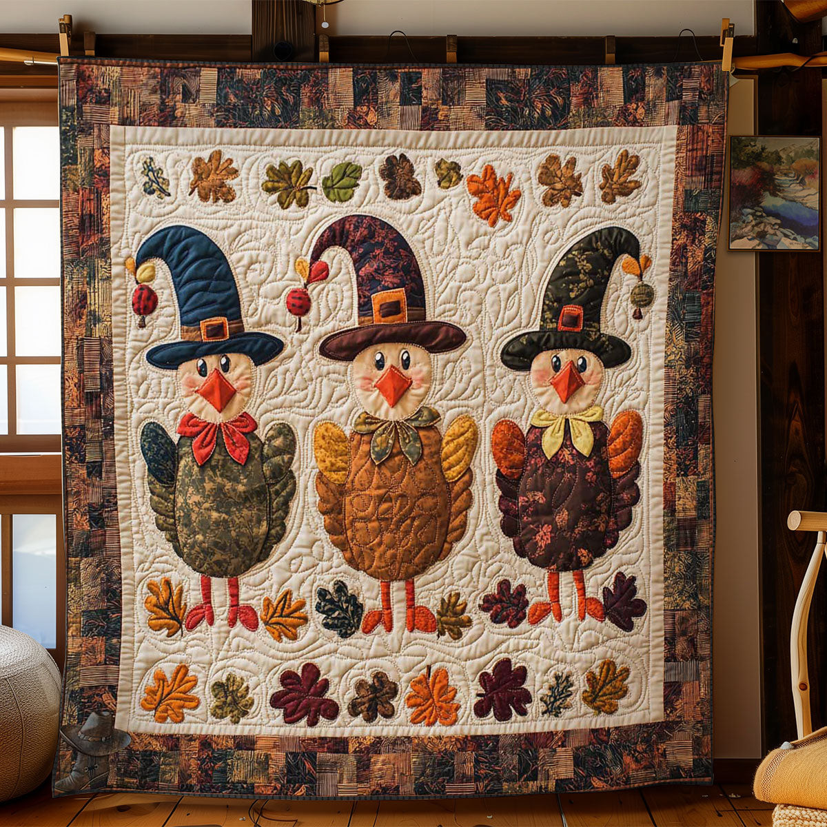 Turkey Trio Xmas Quilted Blanket Blanket Coolf Gifts For Thanksgiving