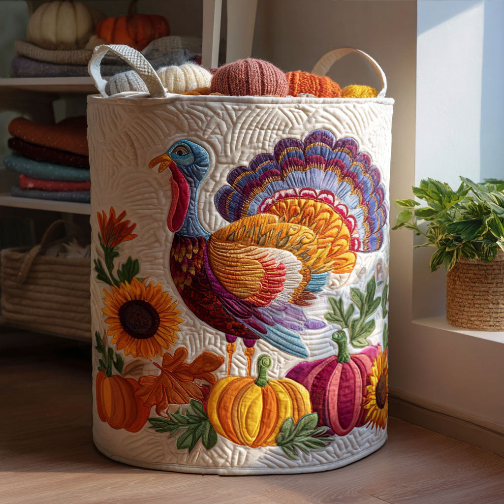 Turkey Trot Delight Quilted Laundry Basket Mother's Day Merch Gift