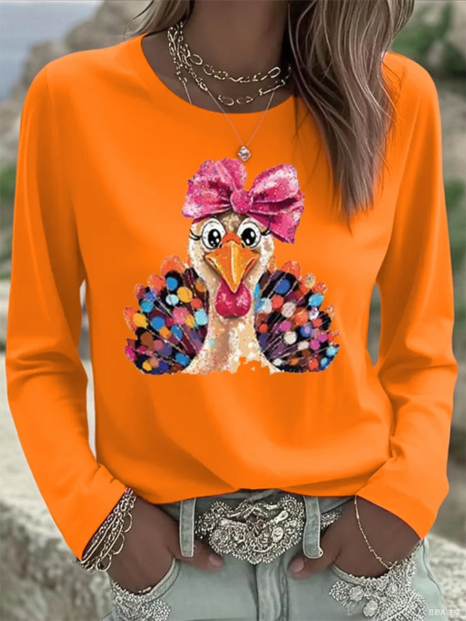 Turkey With Bow Long Sleeve Shirt Cute Turkey Apparel Best Thanksgiving Gifts