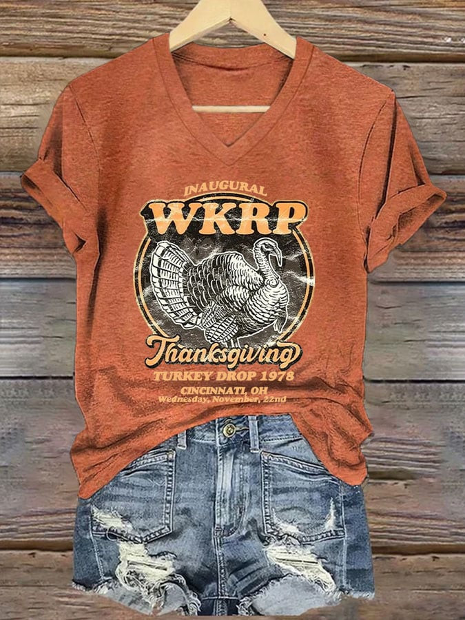Turkey WKRP Thanksgiving Turkey Drop V-Neck Shirt Gratitude Day Clothes Thanksgiving Gift Ideas